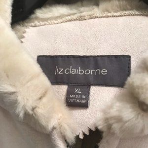Faux Suede  Hooded Jacket, Gray, XL, Lz Claiborne